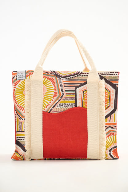Battenberg tote bag coral