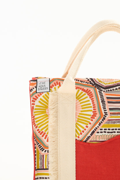 Battenberg tote bag coral
