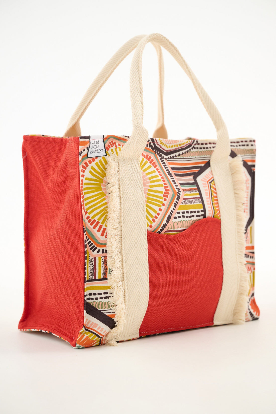 Battenberg tote bag coral