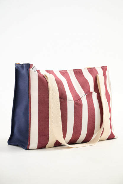 The Oversized Aprox bag in wine stripes
